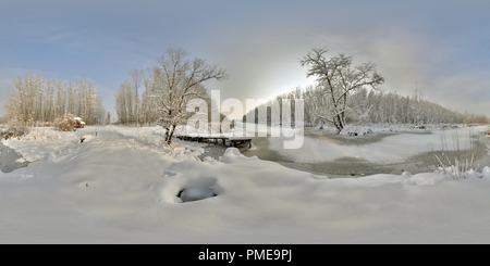360 degree panoramic view of Zasavica Special Nature Reserve, Forester Wood Bridge, Vojvodina, Serbia