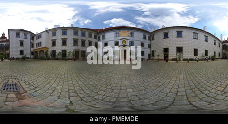 360 degree panoramic view of Trebon Castle Courtyard