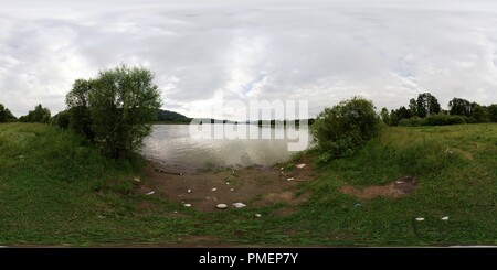 360 degree panoramic view of Lebed' river falls into Biya river. Altay mountains