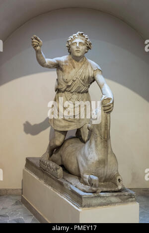 Rome. Italy. Mithras about to kill the bull, 1st century A.D. Roman sculpture, from the mithraeum of the Baths of Mithras (1939). Ostia Antica. Museo  Stock Photo