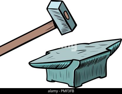 hammer and anvil. blacksmith tool Stock Vector