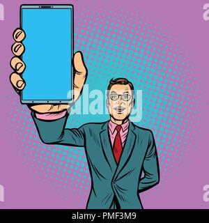 businessman shows a smartphone Stock Vector
