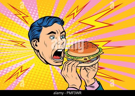 man eating Burger Stock Vector