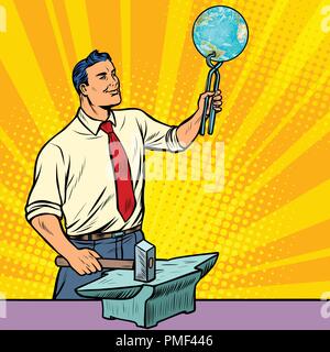 The scientist forges on the anvil of knowledge about planet eart Stock Vector