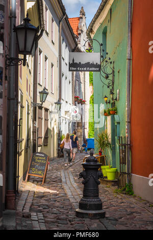 Old Riga Latvia, view of Troksnu Iela - the oldest and narrowest street in the scenic medieval Old Town Pils Laukums area of the city, Latvia. Stock Photo