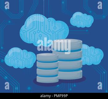 data servers and clouds storages  over blue background, colorful design. vector illustration Stock Vector
