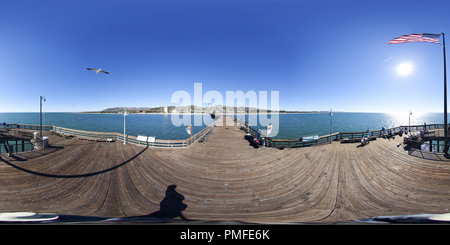 360 degree panoramic view of Ventura Wooden Pier, View from near the end looking back at Ventura