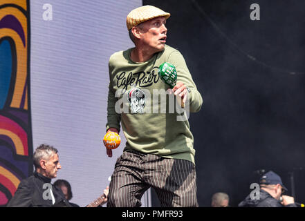 Bez of the Happy Mondays performing live at Victorious Festival 2018. Stock Photo