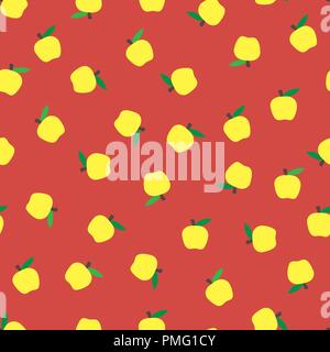 seamless red background with yellow apples. Autumnal seasonal background. school. pattern for design Stock Vector