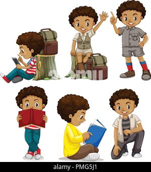 A set of African boy characters illustration Stock Vector