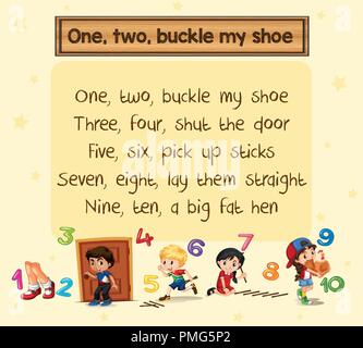 One two buckle my shoe song illustration Stock Vector