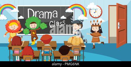 Children in drama class illustration Stock Vector