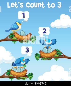 Lets count to three bird concept illustration Stock Vector