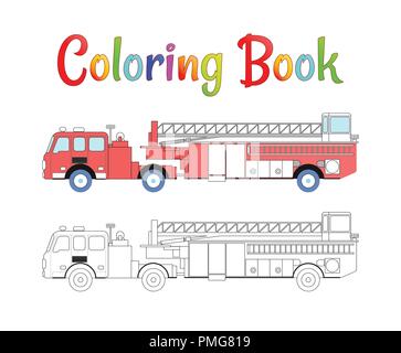 Fire truck coloring book vector. Coloring pages for kids Vector illustration eps 10. Stock Vector