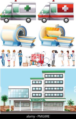 Hospital and medical elements illustration Stock Vector