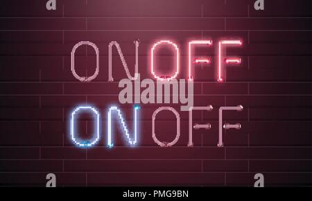 On and Off lamp Neon light Toggle switch button. Vector illustration. Fluorescent light vector illustration Stock Vector