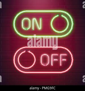 On and Off lamp Neon light Toggle switch button. Vector illustration. Fluorescent light vector illustration Stock Vector