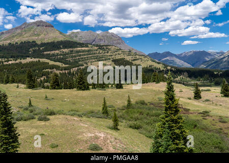 Lush view of the Rocky Mountains along the Million Dollar Highway in Colorado, near Silverton Stock Photo
