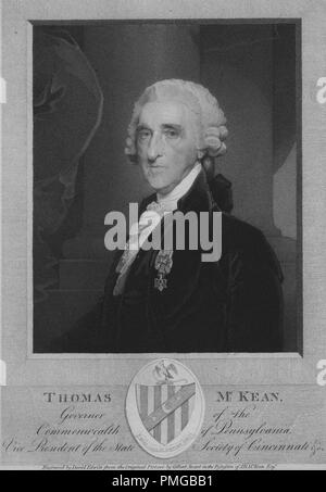 Engraved portrait of Thomas McKean, Governor of the Commonwealth of Pennsylvania, American lawyer and politician from New Castle, in New Castle County, Delaware, 1855. From the New York Public Library. () Stock Photo