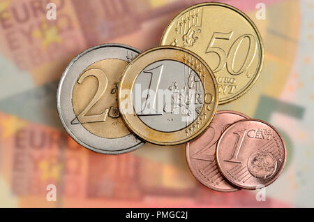 Euro coins of the original 12 members of the Eurozone Stock Photo