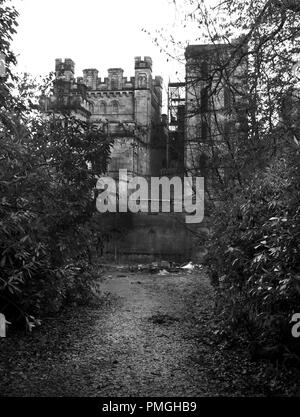 EAST DUNBARTONSHIRE, SCOTLAND - FEBRUARY 12th 2011: A black and white photograph of the back of Lennox Castle. Stock Photo