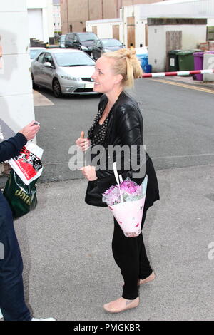 kerry Elliis arriving at the Venue Cymru Llandudno, Wales Stock Photo