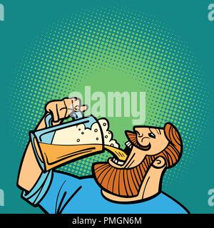 Bearded man drinking a mug of beer Stock Vector