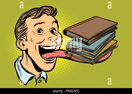 man with books in a long tongue Stock Vector