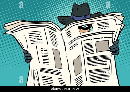 spy watches through the newspaper Stock Vector