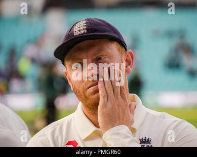 Kia Oval, London, UK. 11th Sept 2018. Specsavers England v India Test Match Cricket, 5th test, day 5; Jonny Bairstow - England's wicket keeper after.