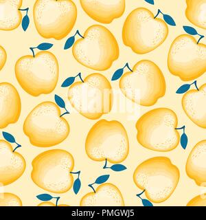 Cartoon yellow apple seamless pattern. Vector ilustration isolated on light background. Stock Vector