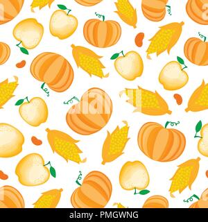 Cartoon ear of corn seamless pattern. Vector ilustration isolated on white background. Stock Vector