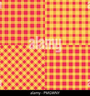 Set Seamless pattern check plaid fabric texture. Red with orange color Vector illustration. Stock Vector