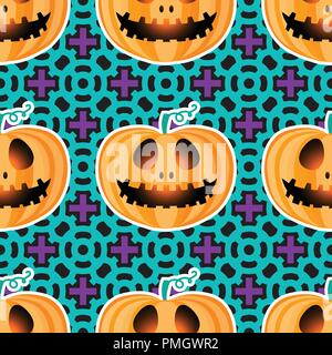 Happy Halloween jackolantern seamless pattern. Jack lantern with easy. Vector illustration isolated on bright ornament background. Stock Vector