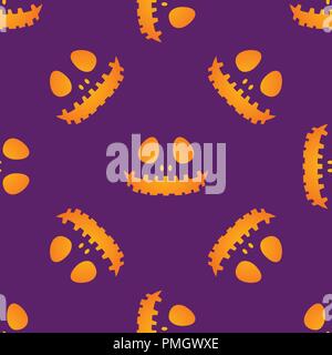 Happy Halloween silhouette yellow easy jackolantern seamless pattern. Vector illustration isolated on purple background. Stock Vector