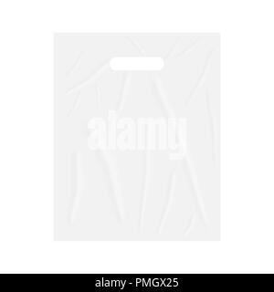 Merchandise plastic bag with die cut handles, vector mockup. Realistic blank biodegradable package isolated on white background, template Stock Vector