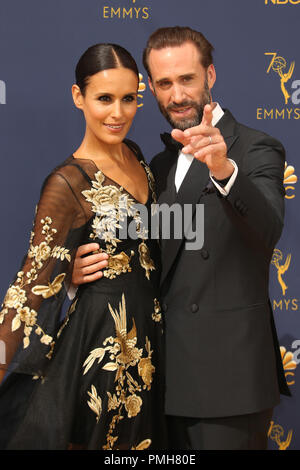 Los Angeles, Ca, USA. 17th Sep, 2018. Maria Dolores Dieguez and Joseph Fiennes at the 70th Primetime Emmy Awards at the Microsoft Theater in Los Angeles, California on September 17, 2018. Credit: Faye Sadou/Media Punch/Alamy Live News Stock Photo