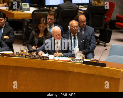 New York, USA - September 18, 2018: Staffan de Mistura UN Special Envoy for Syria attends Security Council meeting on situation in Middle East Syria at United Nations Headquarters Credit: lev radin/Alamy Live News Stock Photo