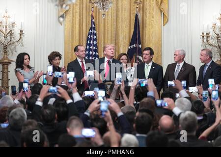 U.S President Donald Trump hosts and event celebrating Hispanic Heritage Month in the East Room of the White House September 17, 2018 in Washington, DC. Stock Photo
