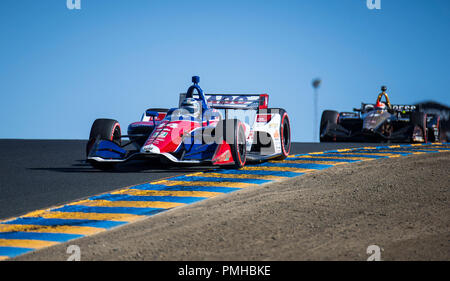 Sonoma, CA, USA. 16th Sep, 2018. A : A.J. Foyt Enterprises driver Tony Kanaan (14) of Brazil coming out of turn 3 during the GoPro Grand Prix of Sonoma Verizon Indycar Championship at Sonoma Raceway Sonoma, CA Thurman James/CSM/Alamy Live News Stock Photo