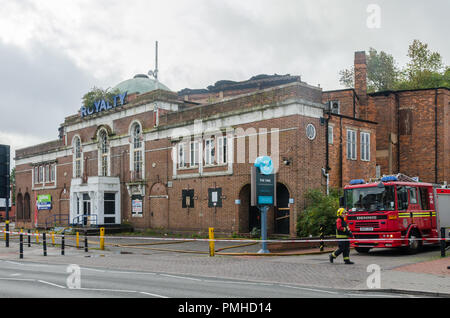 Birmingham, UK. 19th September 2018. The former Royalty Cinema in Harborne, Birmingham suffered severe damage from an overnight fire. The Grade 2 listed Art Deco cinema which was built in the 1930s is currently empty. Credit: Nick Maslen/Alamy Live News Stock Photo