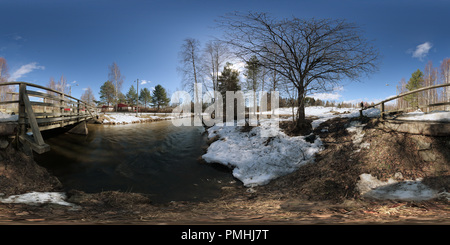 360 degree panoramic view of Decommisioned wooden bridge over Siilinjoki