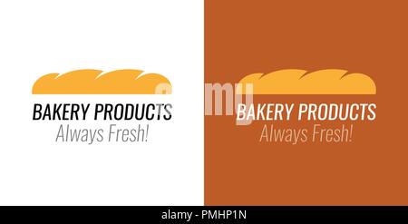 Logo with Loaf bread for Bakery Products Shop - Always Fresh and Tasty Bakery products. Vector Emblem on white and dark background. Stock Vector