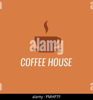 Coffee logo isolated on coffee-orange background. Vector emblem design with title - Coffee House Stock Vector