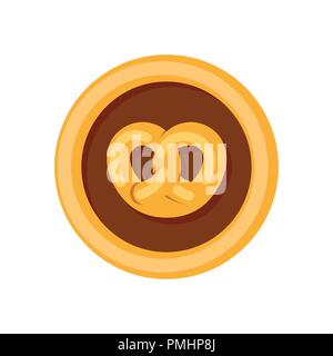 Vector logotype for Bakery - Pretzel bun in round orange emblem isolated on white. Stock Vector