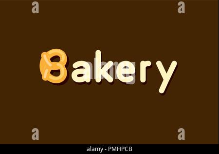Baker Logo with Pretzel roll - bun from south Germany. Vector Emblem Design of Baker products on dark background in creative style. Stock Vector