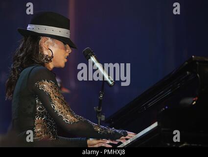 London. Alicia Keys performs live on stage at the Princes Trust Urban Music festival held at Earls Court. 8 May 2004. Ref: LMK12-27-100504 Landmark / MediaPunch Stock Photo