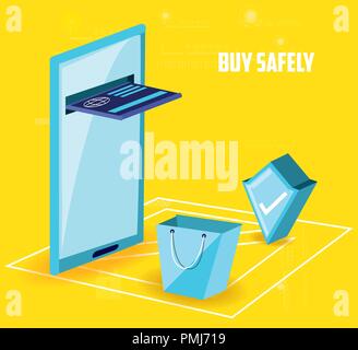 buy safely online with smartphone vector illustration design Stock Vector