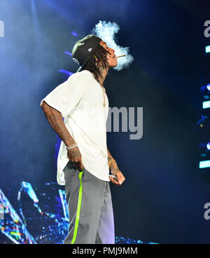 Wiz Khalifa and Rae Sremmurd perform on stage at Perfect Vodka Amphitheater  Featuring: Wiz Khalifa Where: Tamarac, Florida, United States When: 17 Aug 2018 Credit: JLN Photography/WENN.com Stock Photo