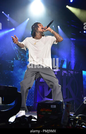 Wiz Khalifa and Rae Sremmurd perform on stage at Perfect Vodka Amphitheater  Featuring: Wiz Khalifa Where: Tamarac, Florida, United States When: 17 Aug 2018 Credit: JLN Photography/WENN.com Stock Photo